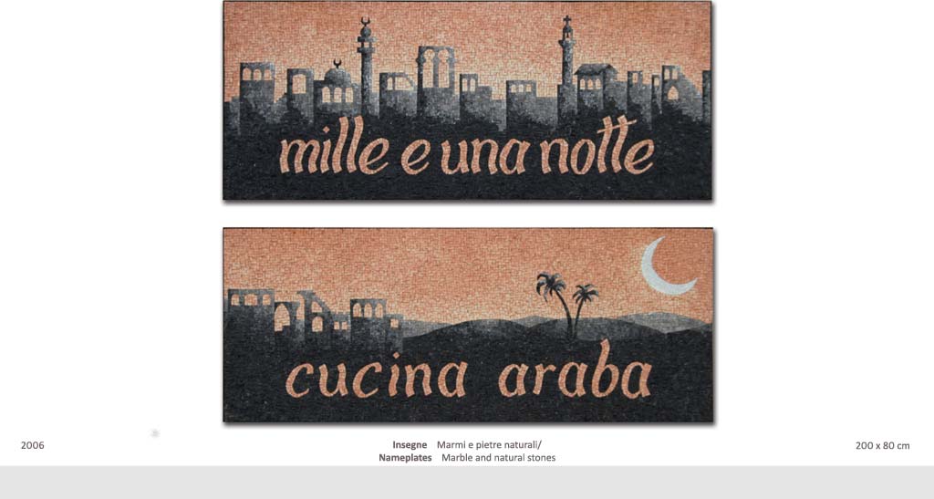 insegne in mosaico del ristornate arabo mille e una notte a udine