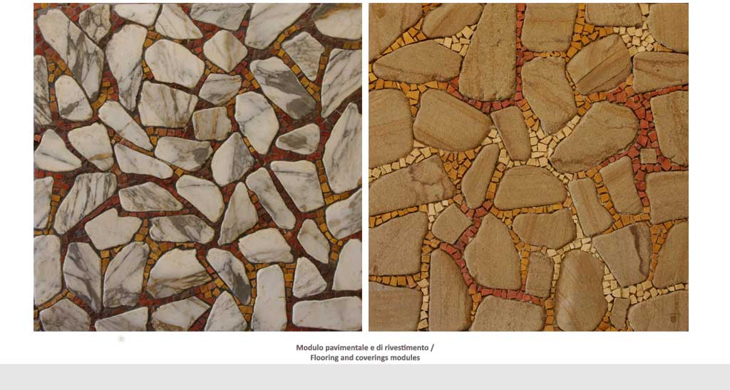 palladiana in pietra naturale con fuga di tessere di travertino