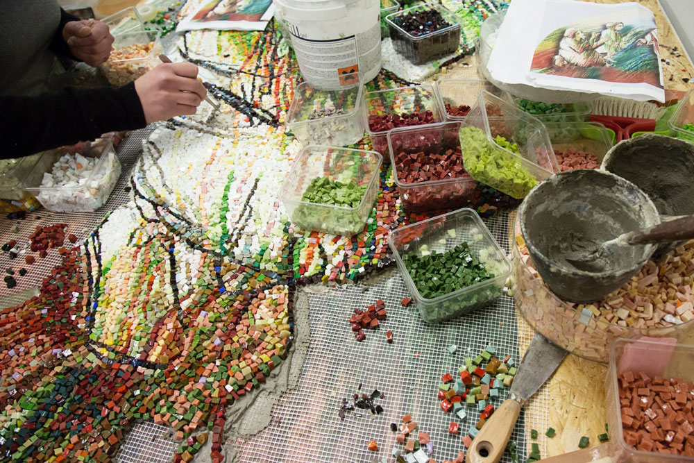 the materials of mosaic in the workshop of Udine