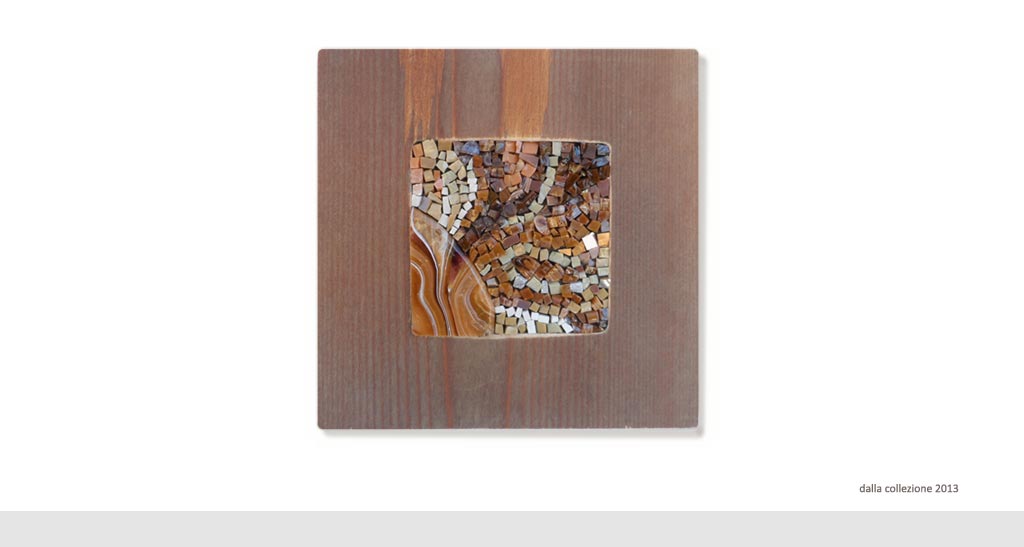 collezione di piccoli mosaici 20 x 20 cm con cornice in legno di riciclo