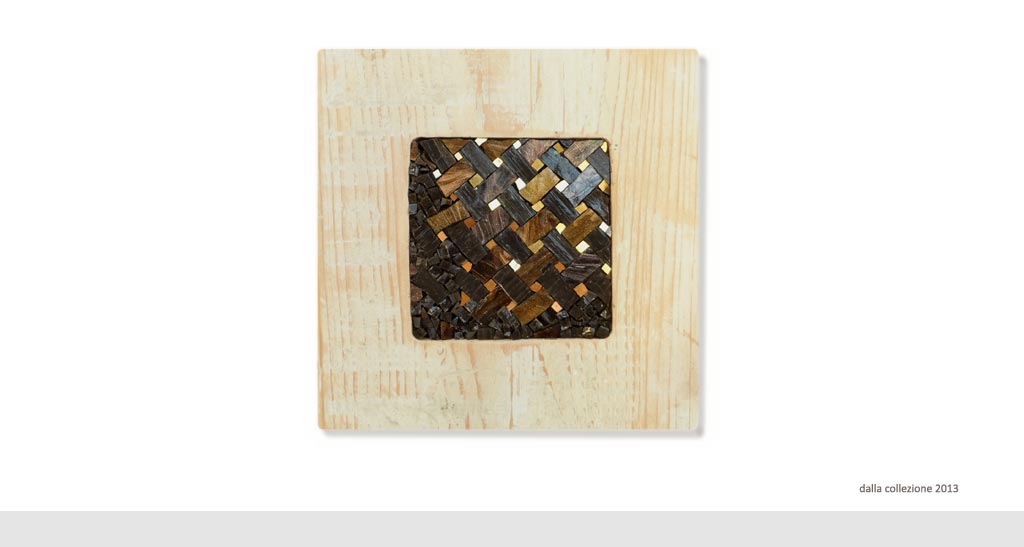 collezione di piccoli mosaici 20 x 20 cm con cornice in legno di riciclo