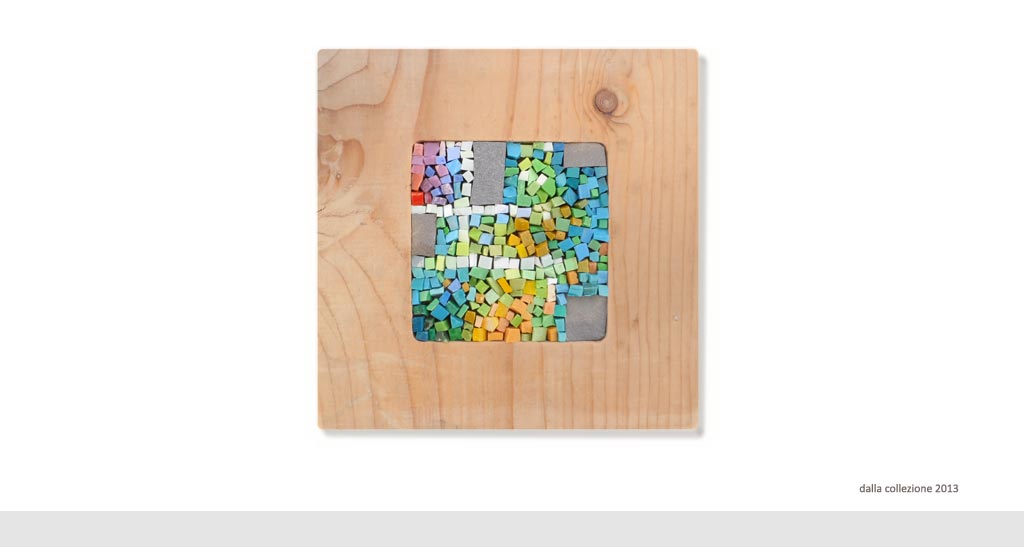 collection of small mosaic with recycled wood bases