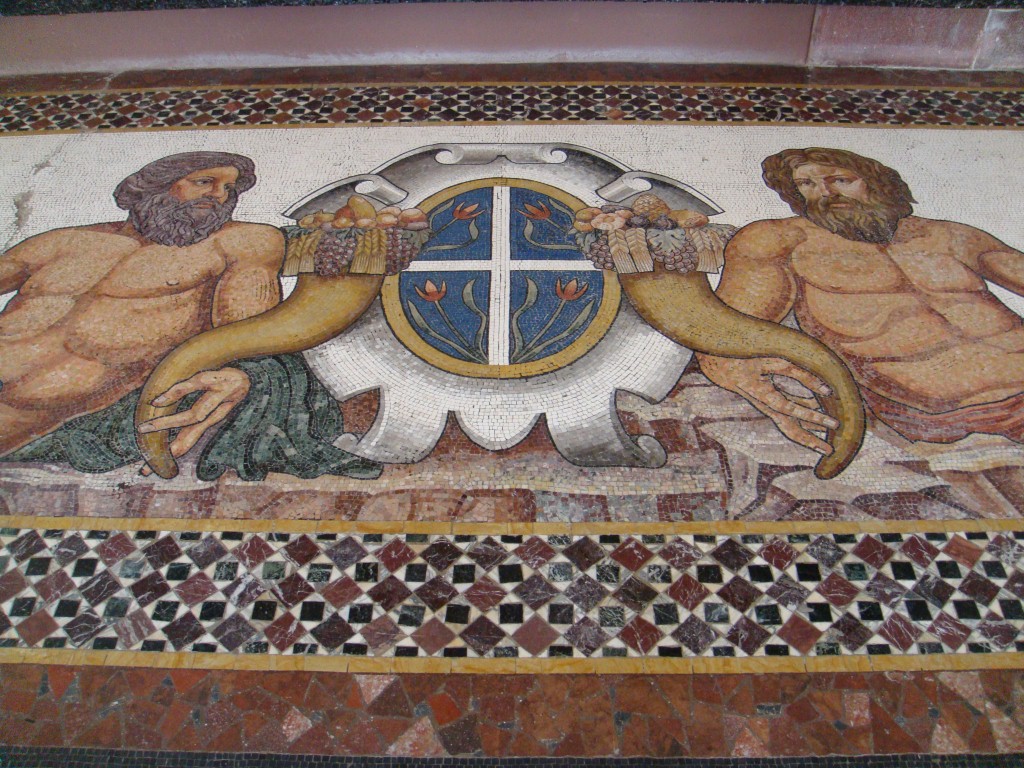pavimento Scuola Mosaicisti del Friuli, personificazioni dei fiumi Meduna e Tagliamento