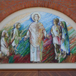 "San Valentino", 2013. Opera realizzata per Scuola Mosaicisti del Friuli su bozzetto di Stefano Jus. Chiesa di S. Maria di Campagna, Cessalto (Ve). 350 x 210 cm ca.