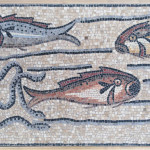 "Pesci", particolare ripreso da un mosaico romano (Aquileia, "Scena di pesca"), 2018. 77 x 35 cm.