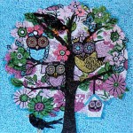 "Summer owls", 2012. Realizzata per Scuola Mosaicisti del Friuli, bozzetto omaggio a Hedgerow. 30 x 30 cm